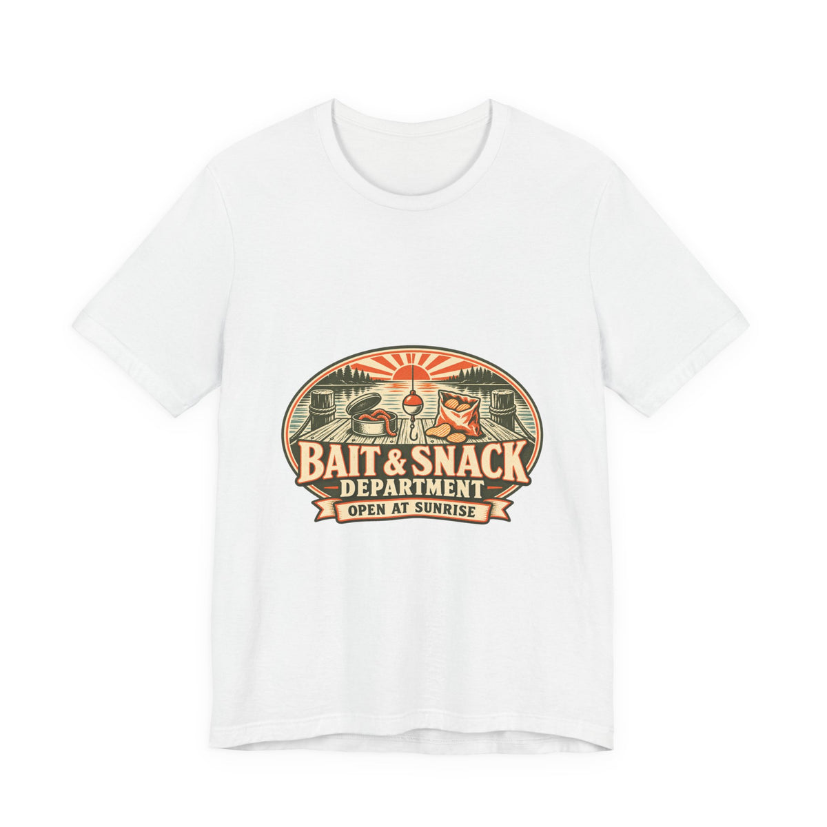 Bait & Snack Department T-Shirt — Open at Sunrise Fishing Dock Vintage Tee