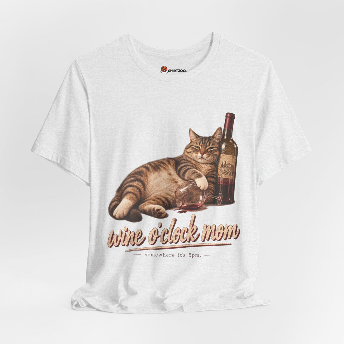 Wine O'Clock Mom T-Shirt — Cat with Wine Bottle Graphic