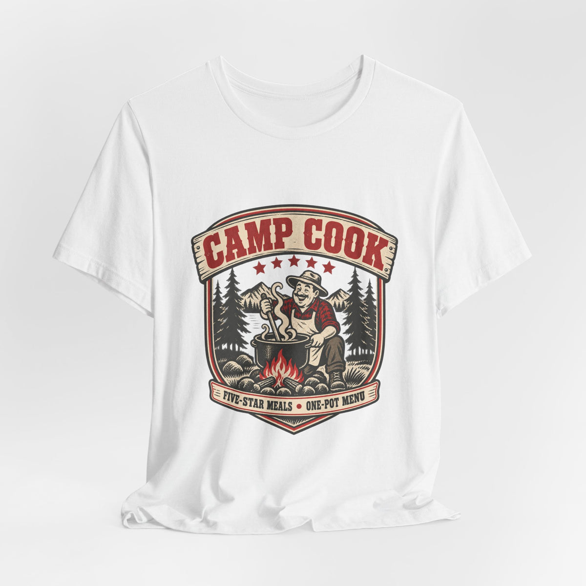 Camp Cook T-Shirt — Five-Star Meals One-Pot Menu Vintage Camping Tee