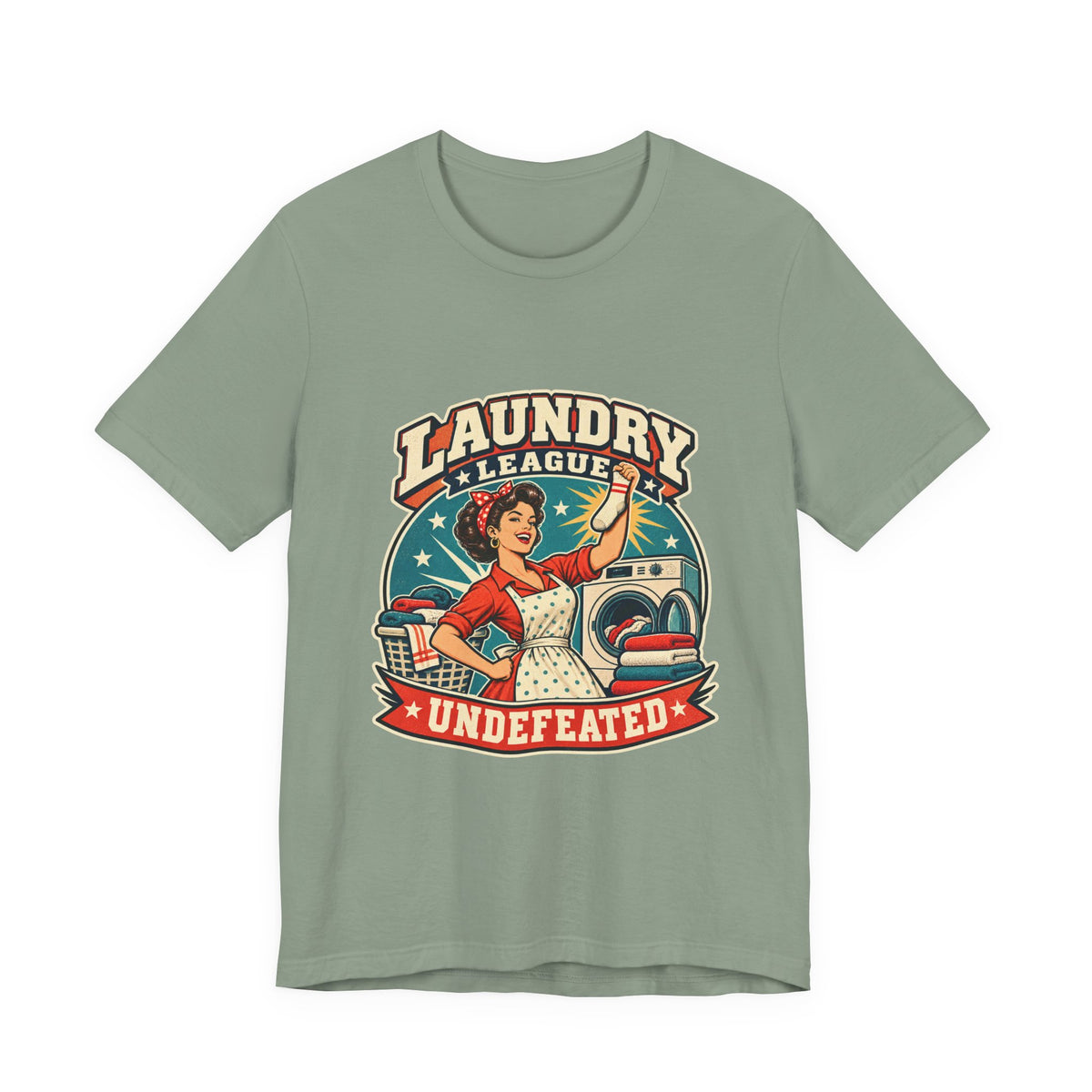 Laundry League Undefeated T-Shirt, Vintage Retro Laundry Room Humor Tee