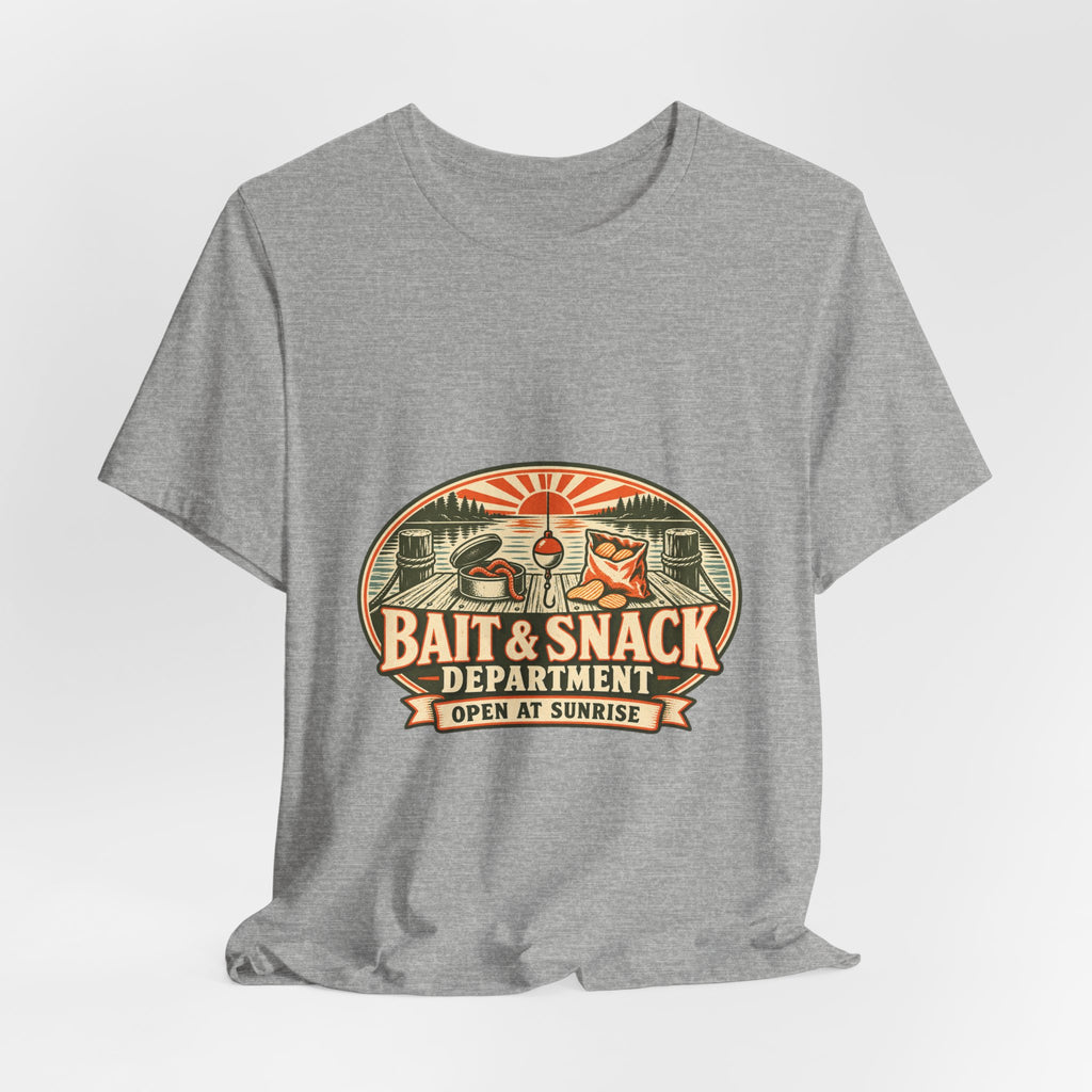 Bait & Snack Department T-Shirt — Open at Sunrise Fishing Dock Vintage Tee