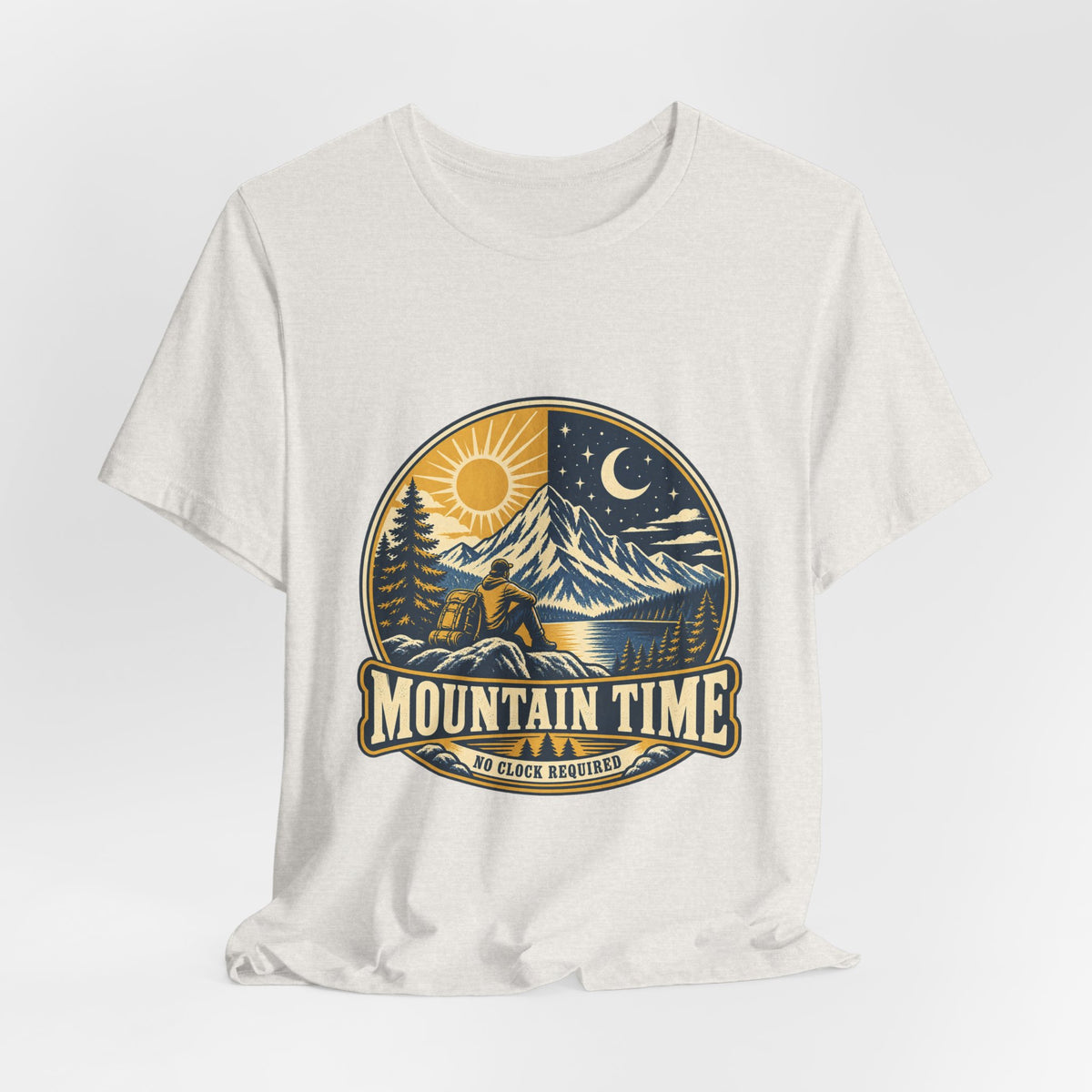 Mountain Time T-Shirt, No Clock Required Vintage Hiking Mountain Lake Tee
