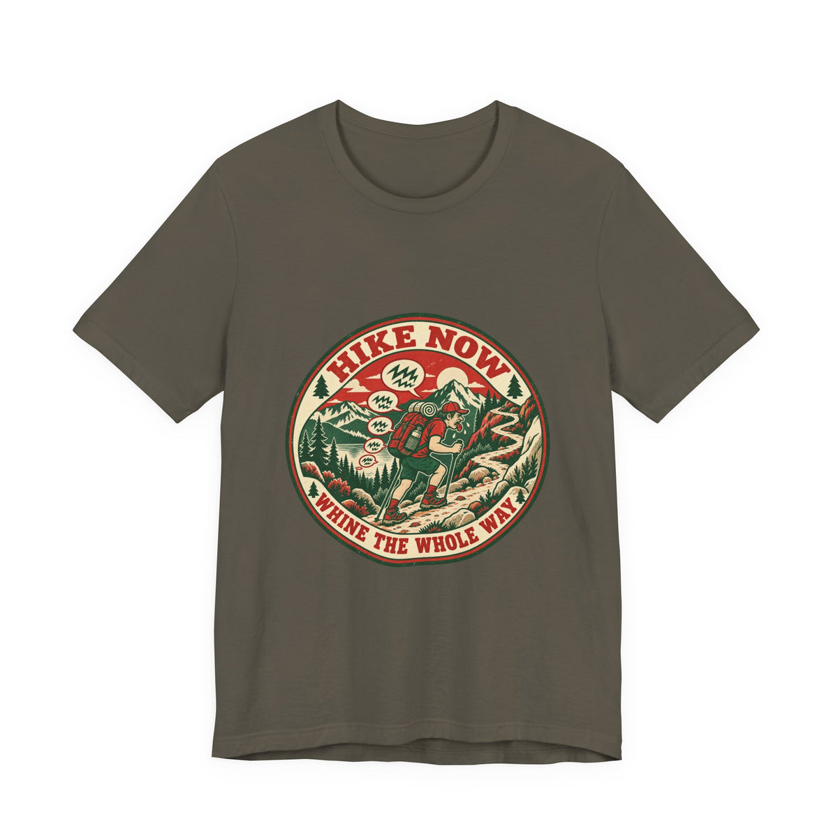 Hike Now, Wine the Whole Way T-Shirt — Funny Vintage Hiking Mountain Tee