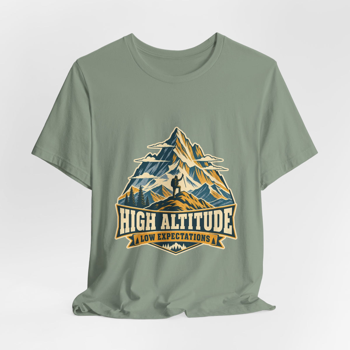 High Altitude Low Expectations T-Shirt — Vintage Mountain Hiking Tee