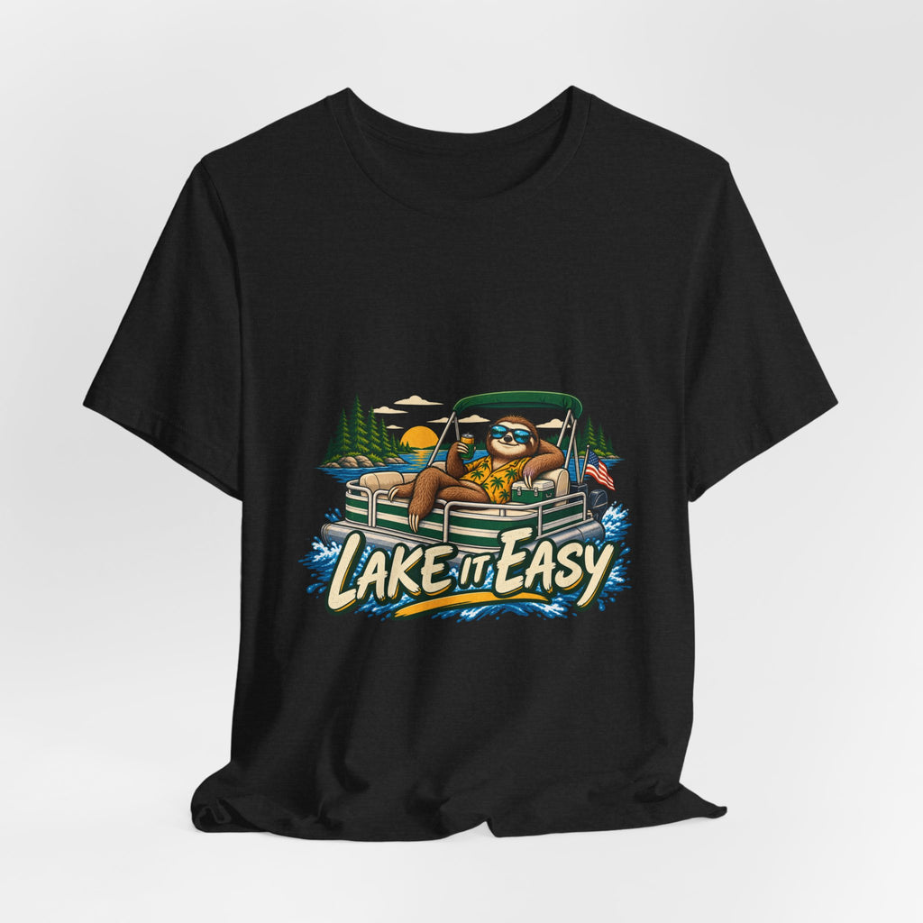 Lake It Easy Sloth Pontoon Boat T-Shirt — Vintage Summer Lake Life Humor Tee