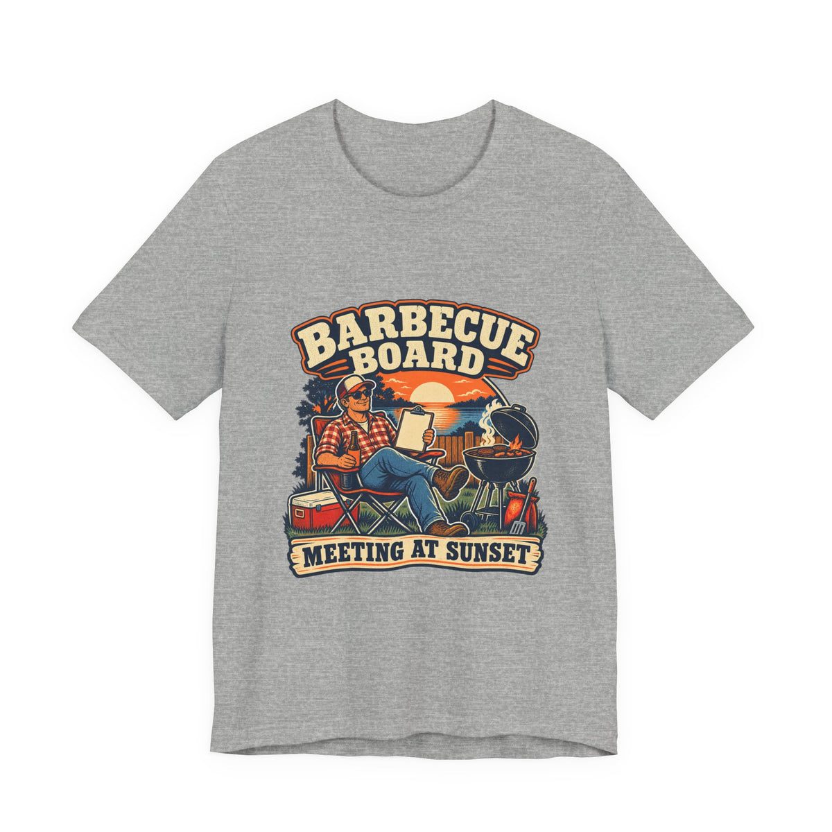 Barbecue Board Meeting at Sunset T-Shirt — Vintage Grilling & Backyard BBQ Humor