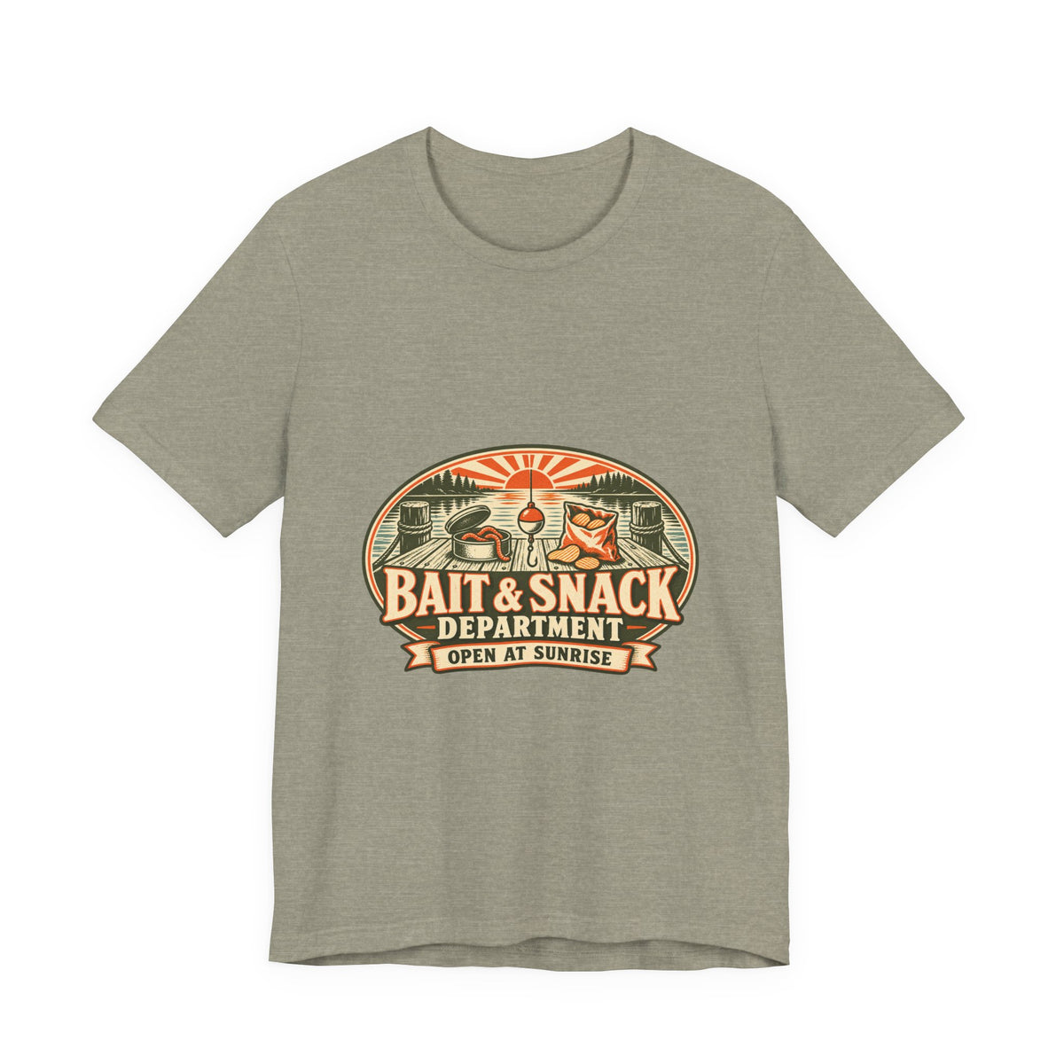 Bait & Snack Department T-Shirt — Open at Sunrise Fishing Dock Vintage Tee
