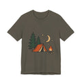Vintage Camping Night T-Shirt with Tent, Campfire, Pine Trees, Moon and Stars