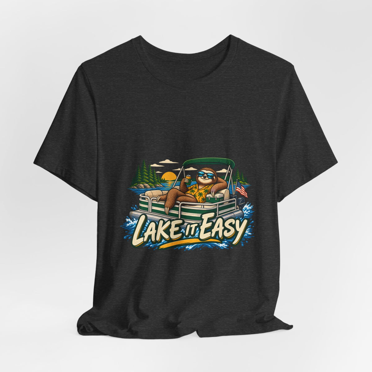 Lake It Easy Sloth Pontoon Boat T-Shirt — Vintage Summer Lake Life Humor Tee