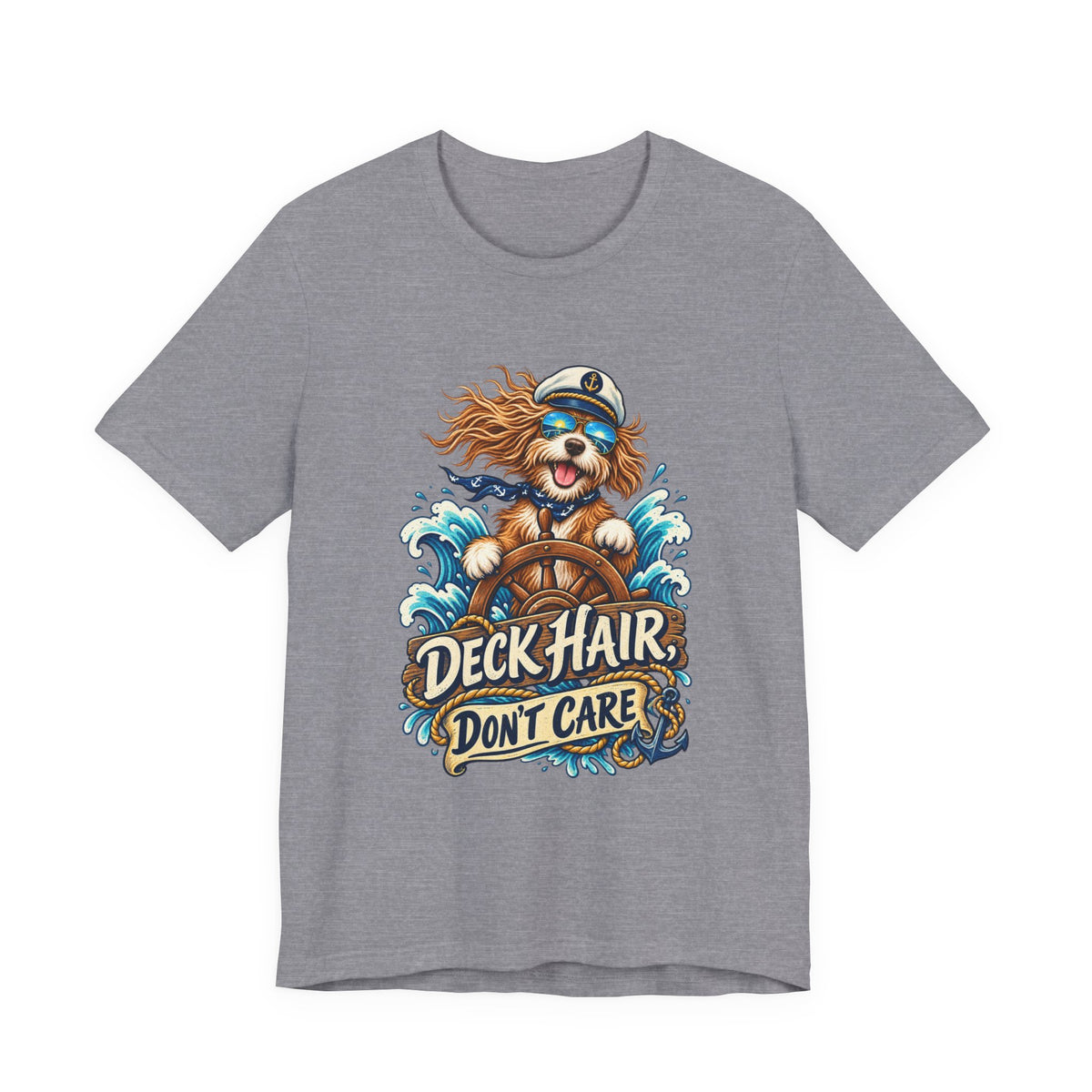 Deck Hair Don’t Care Dog Sailor T-Shirt — Funny Nautical Sea Dog Vintage Tee