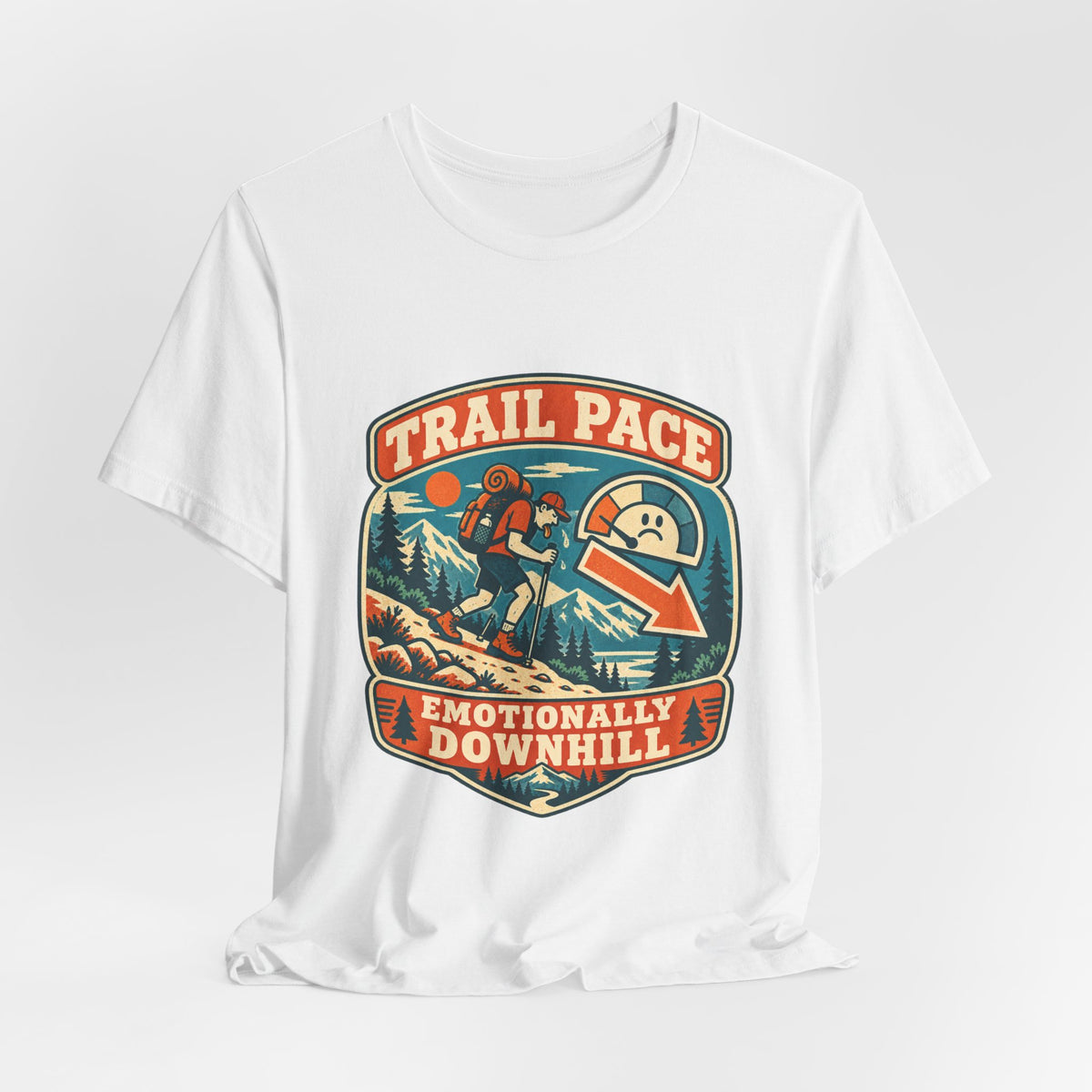 Trail Pace Emotionally Downhill T-Shirt — Funny Vintage Hiking Tee