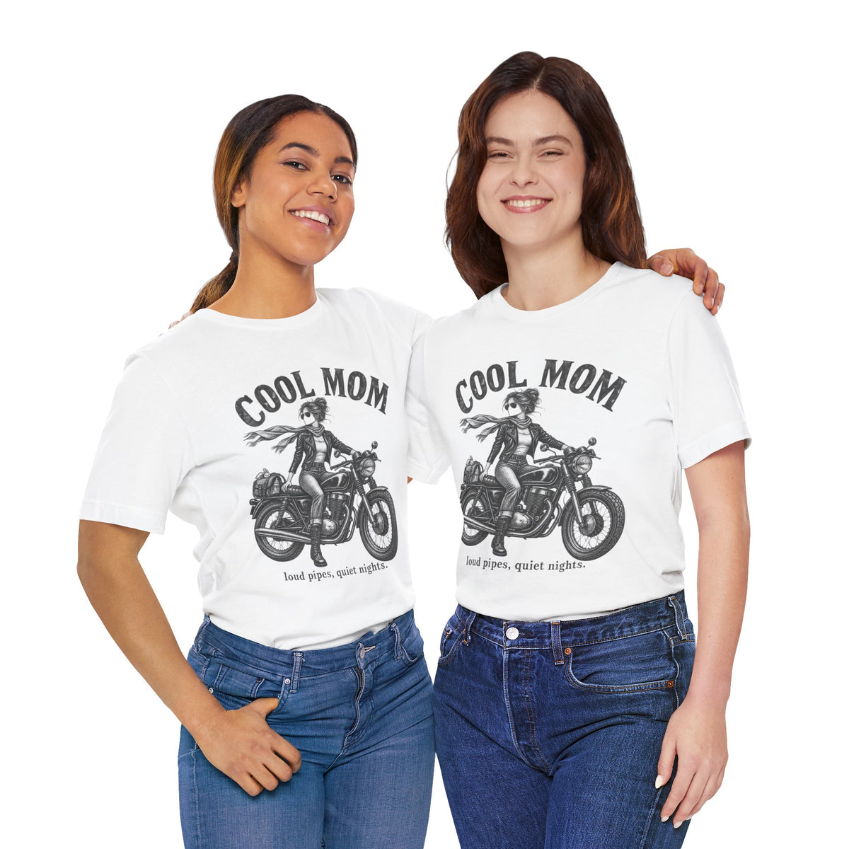 Cool Mom Motorcycle T-Shirt — 'loud pipes, quiet nights.' Biker Mom Tee