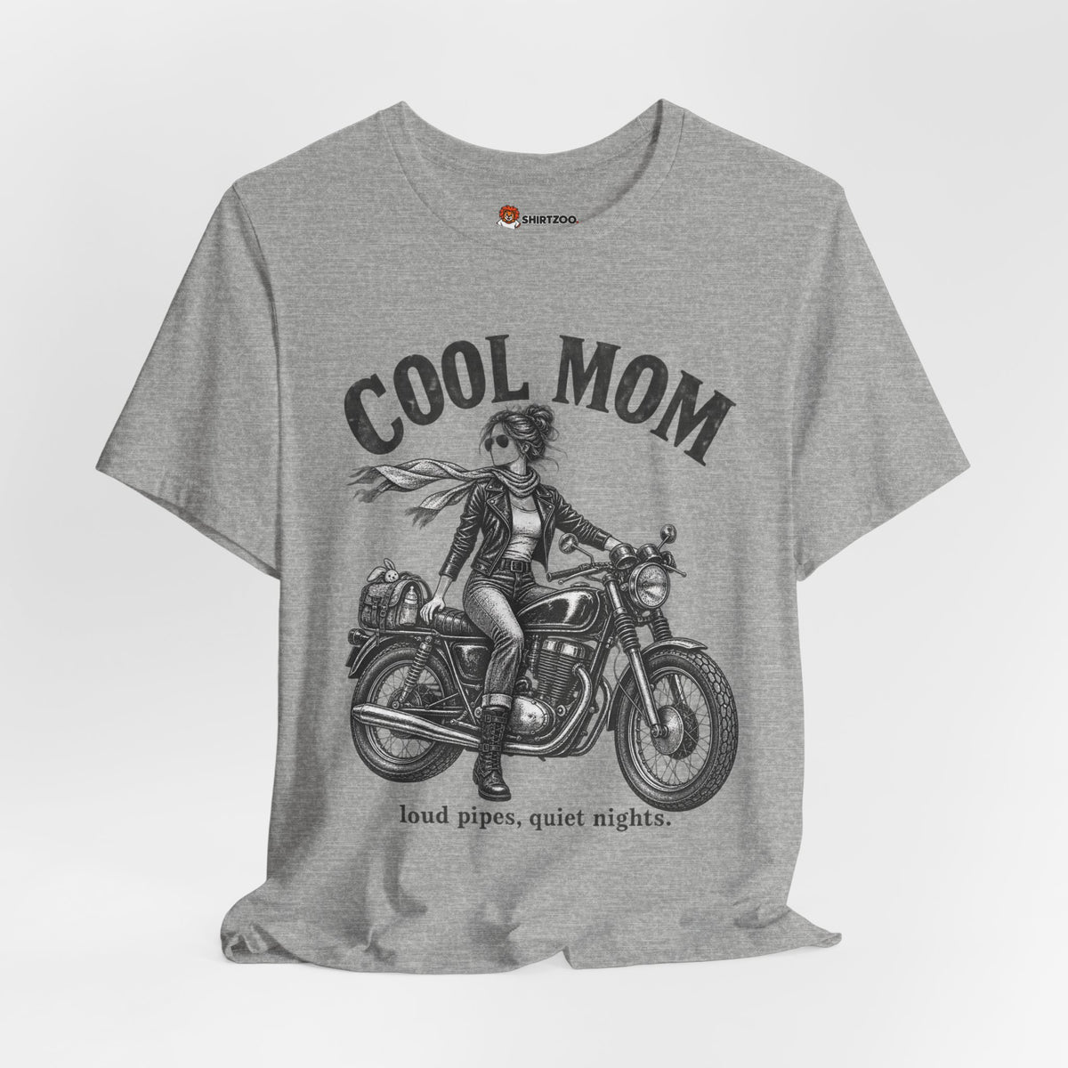Cool Mom Motorcycle T-Shirt — 'loud pipes, quiet nights.' Biker Mom Tee
