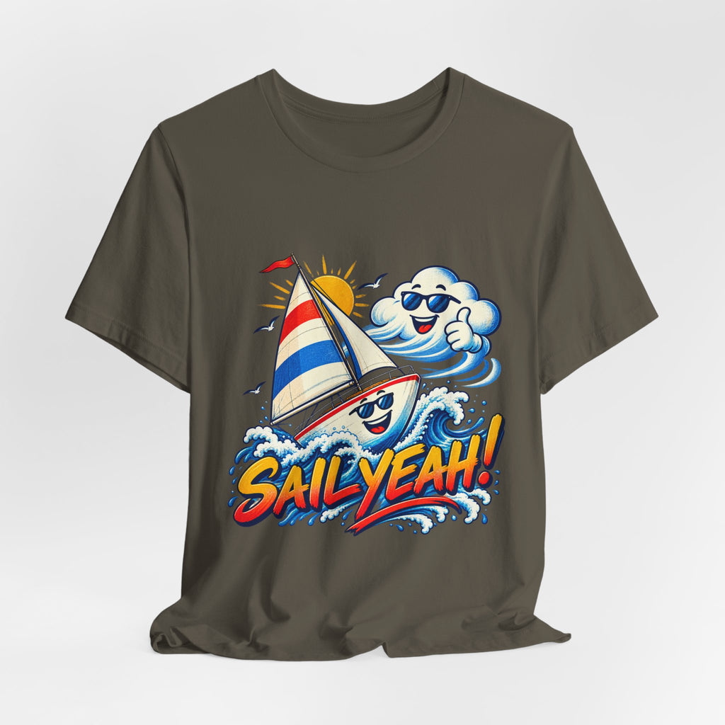 Sail Yeah! Vintage Sailboat T-Shirt with Cool Wave Cartoon