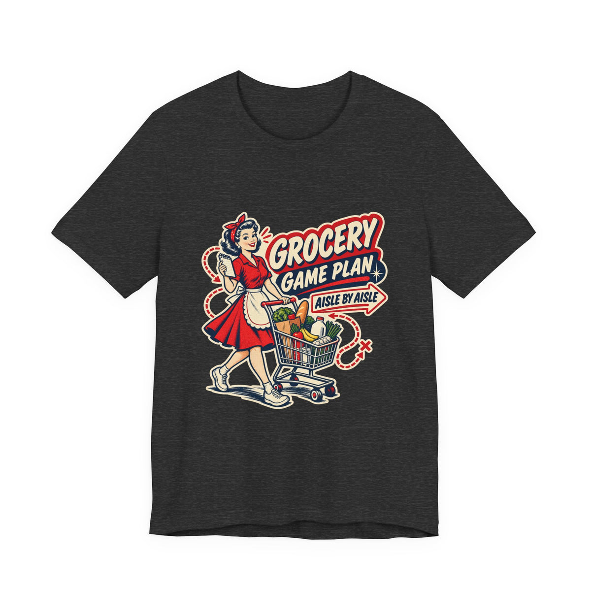 Grocery Game Plan Vintage T-Shirt — Aisle by Aisle Retro Shopping Humor Tee