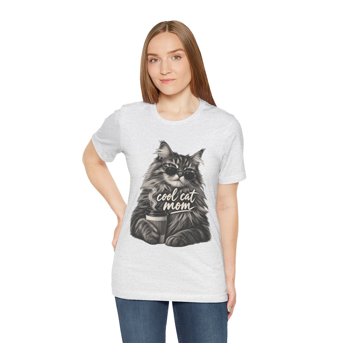 Cool Cat Mom T-Shirt — Cute Coffee Cat Graphic Tee for Cat Moms