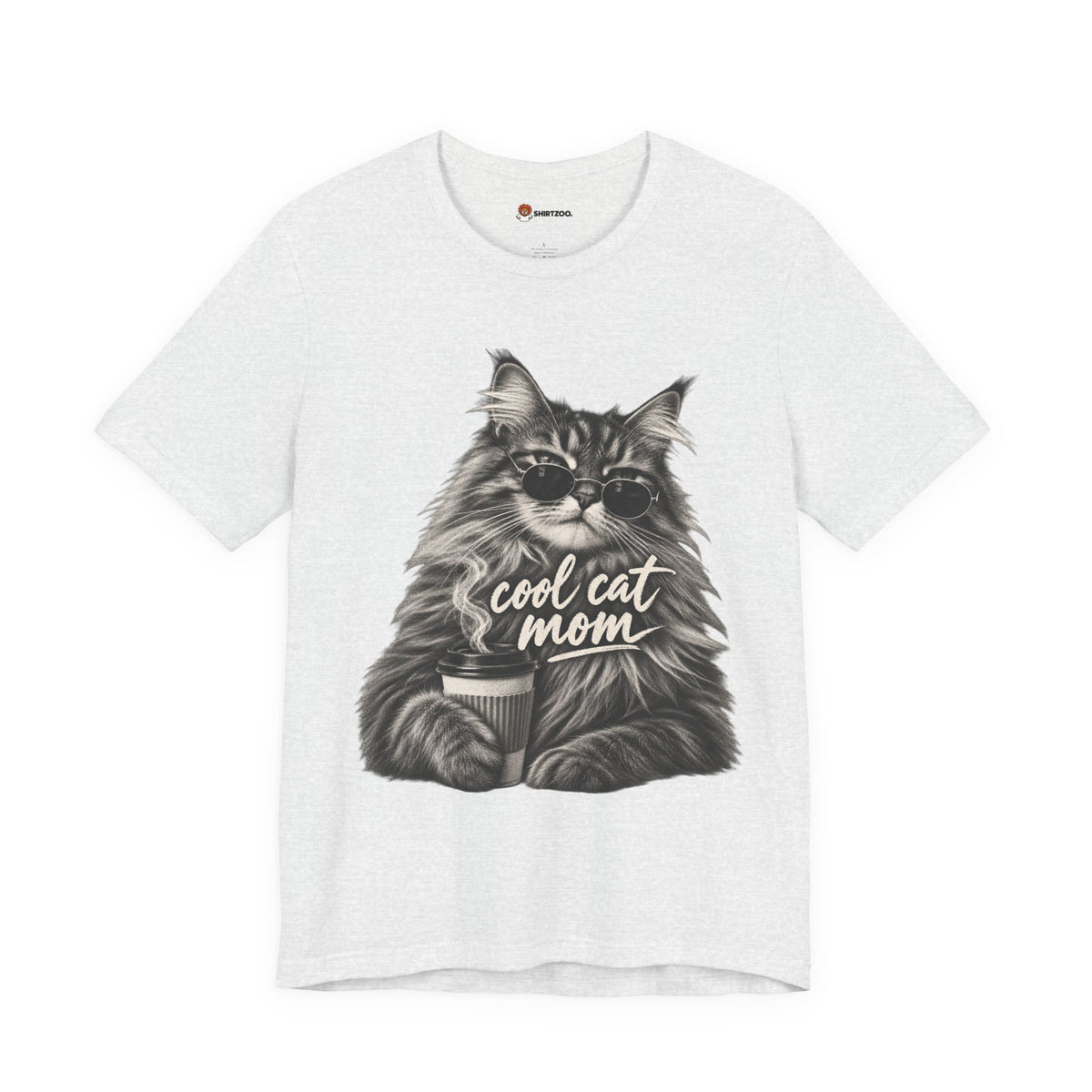 Cool Cat Mom T-Shirt — Cute Coffee Cat Graphic Tee for Cat Moms