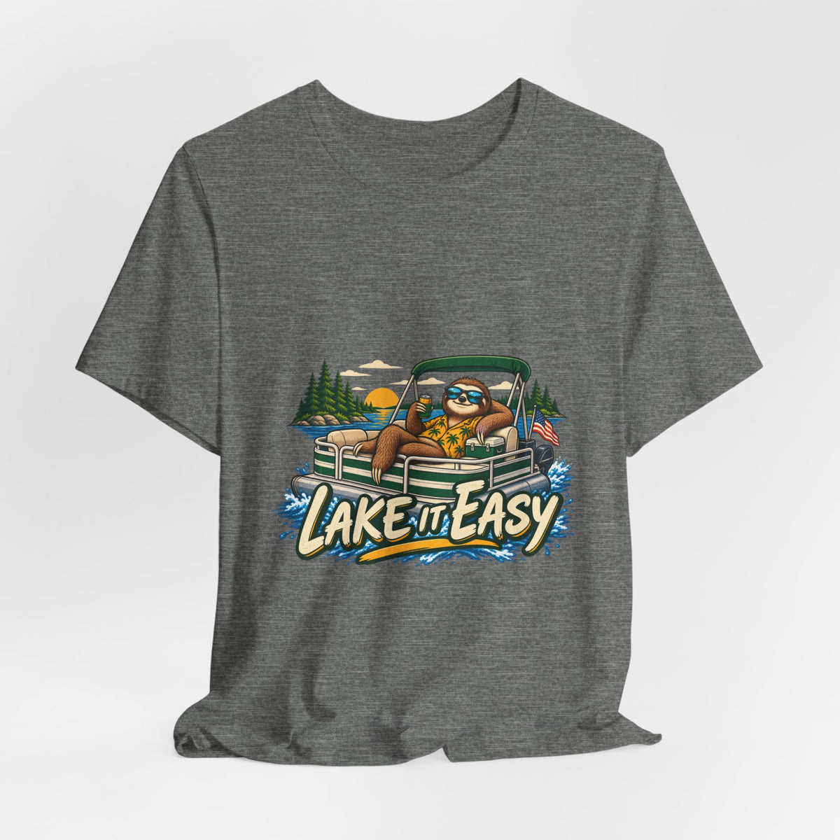 Lake It Easy Sloth Pontoon Boat T-Shirt — Vintage Summer Lake Life Humor Tee