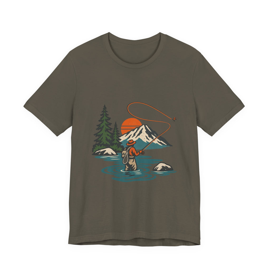 Vintage Fly Fishing Mountain Lake T-Shirt — Retro Angler Outdoors Tee
