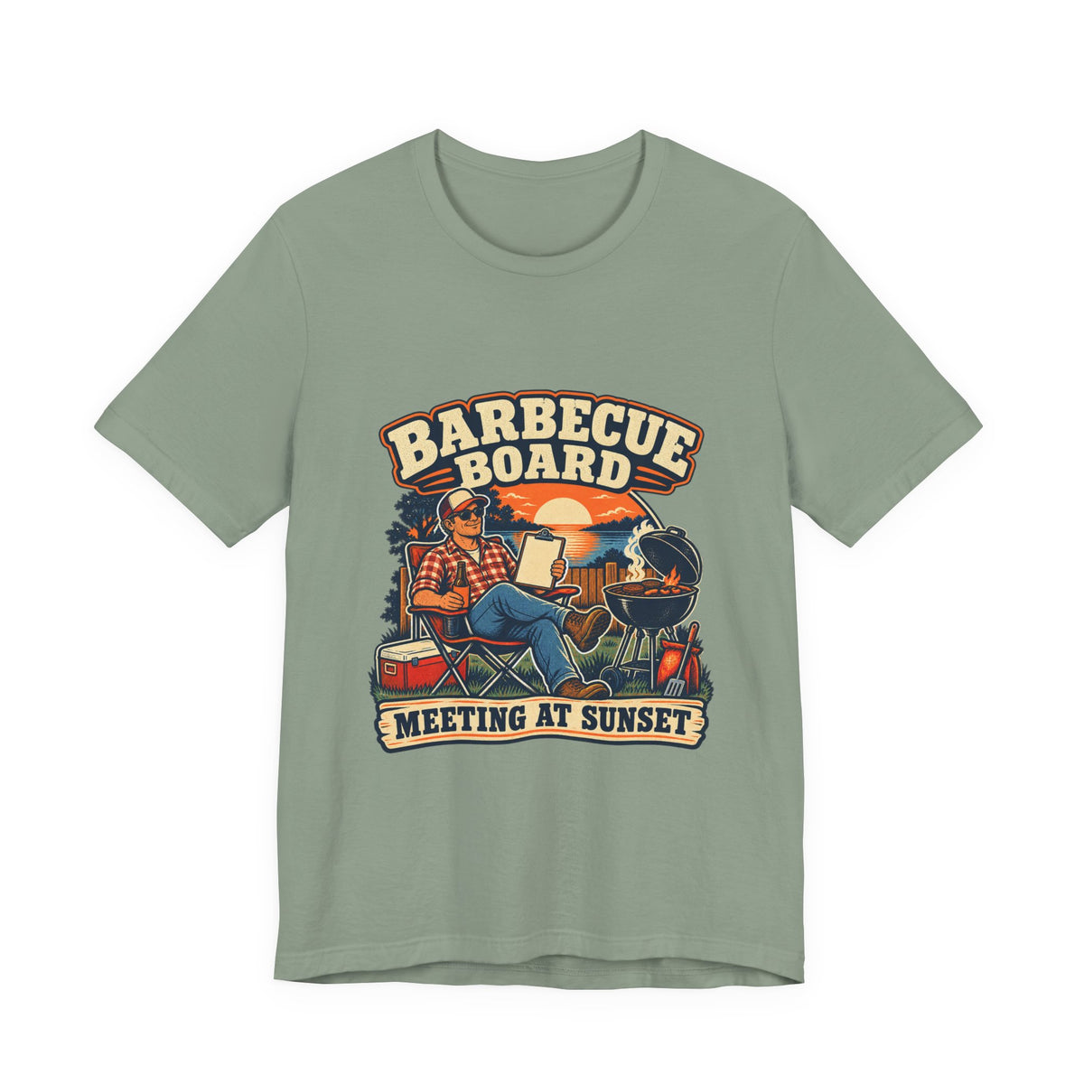 Barbecue Board Meeting at Sunset T-Shirt — Vintage Grilling & Backyard BBQ Humor