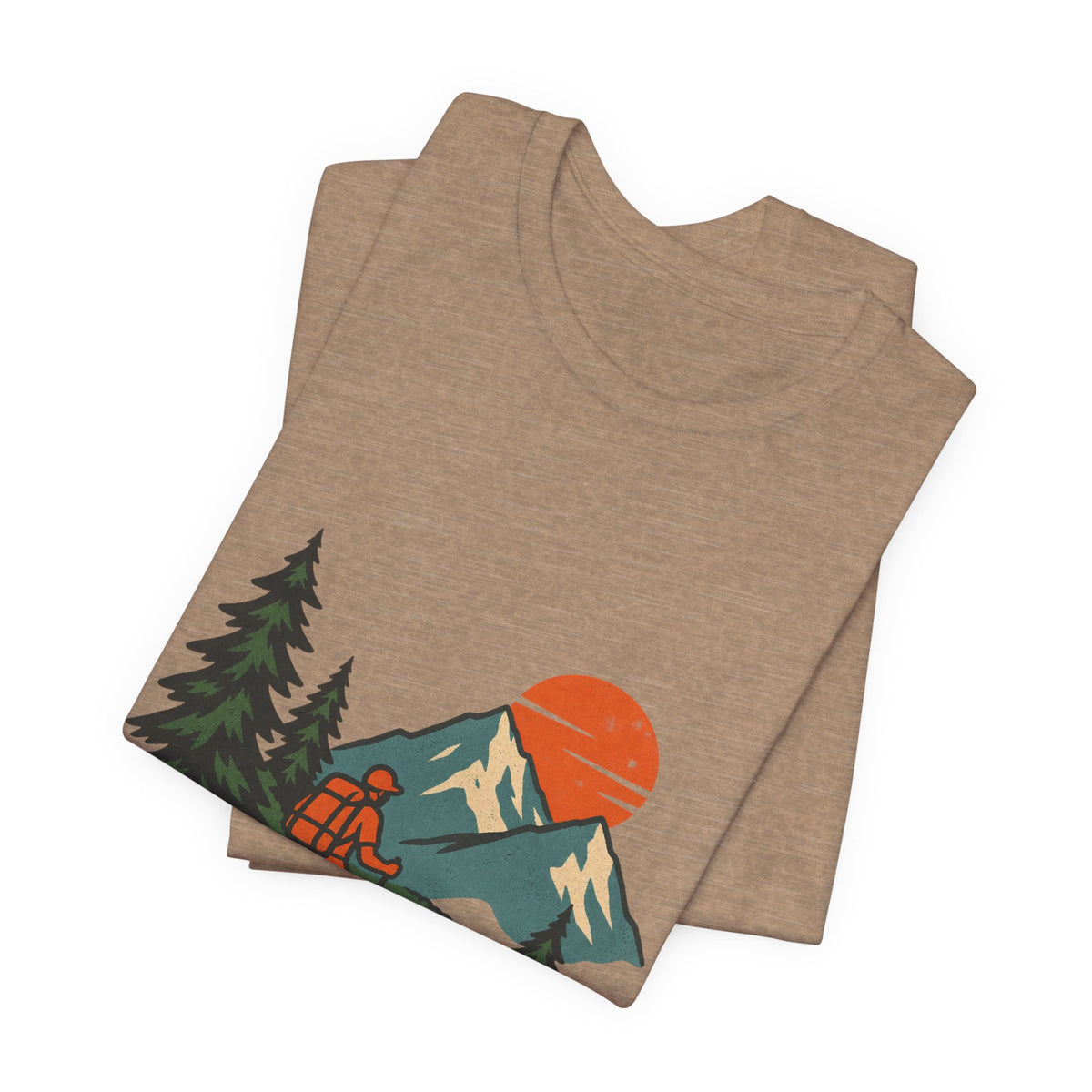 Retro Trail Hiker Mountain Sunset T-Shirt — Vintage Hiking Adventure Tee