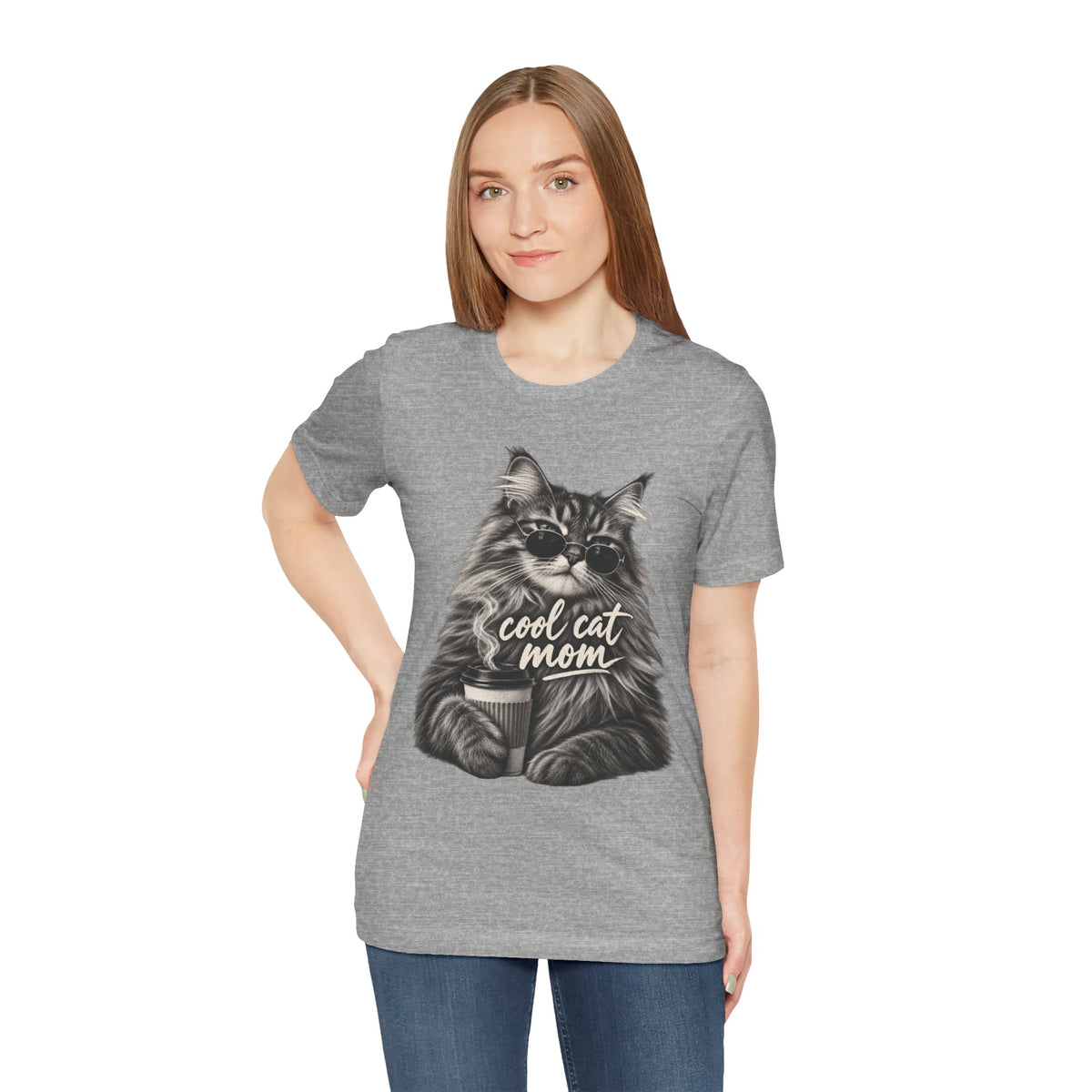Cool Cat Mom T-Shirt — Cute Coffee Cat Graphic Tee for Cat Moms