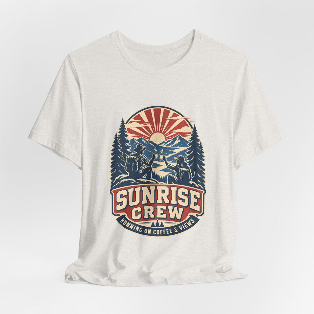 Sunrise Crew Hiking Tee — Running on Coffee & Views Vintage Mountain Shirt