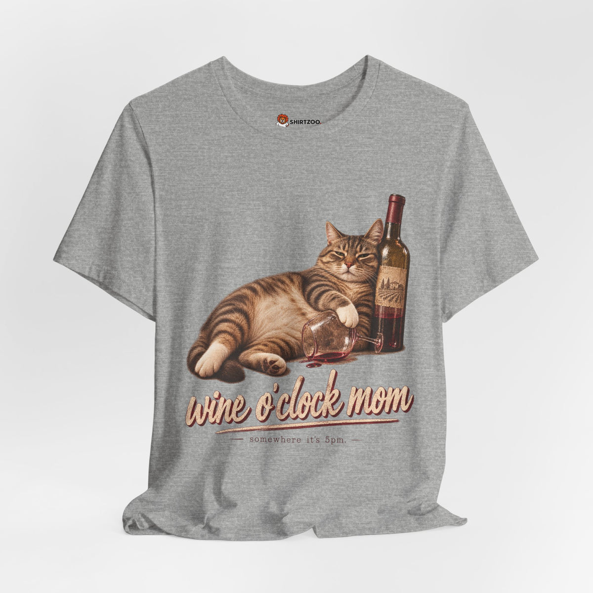 Wine O'Clock Mom T-Shirt — Cat with Wine Bottle Graphic