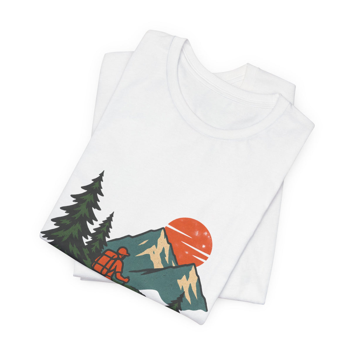 Retro Trail Hiker Mountain Sunset T-Shirt — Vintage Hiking Adventure Tee