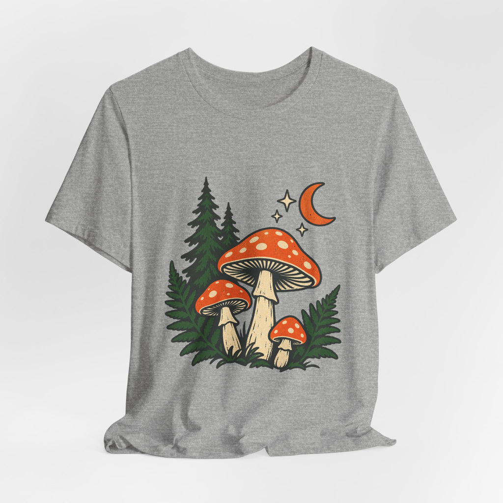 Vintage Mushroom Moon T-Shirt — Enchanted Forest Fungi Night Design