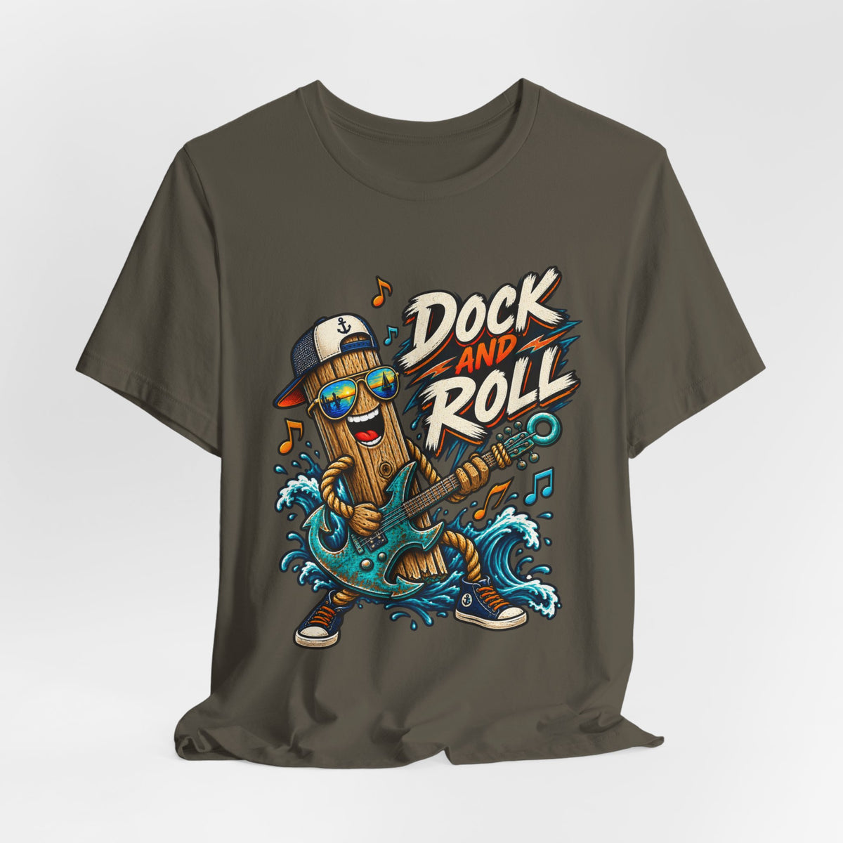 Dock and Roll T-Shirt, Funny Nautical Guitar Vintage Lake Life Tee