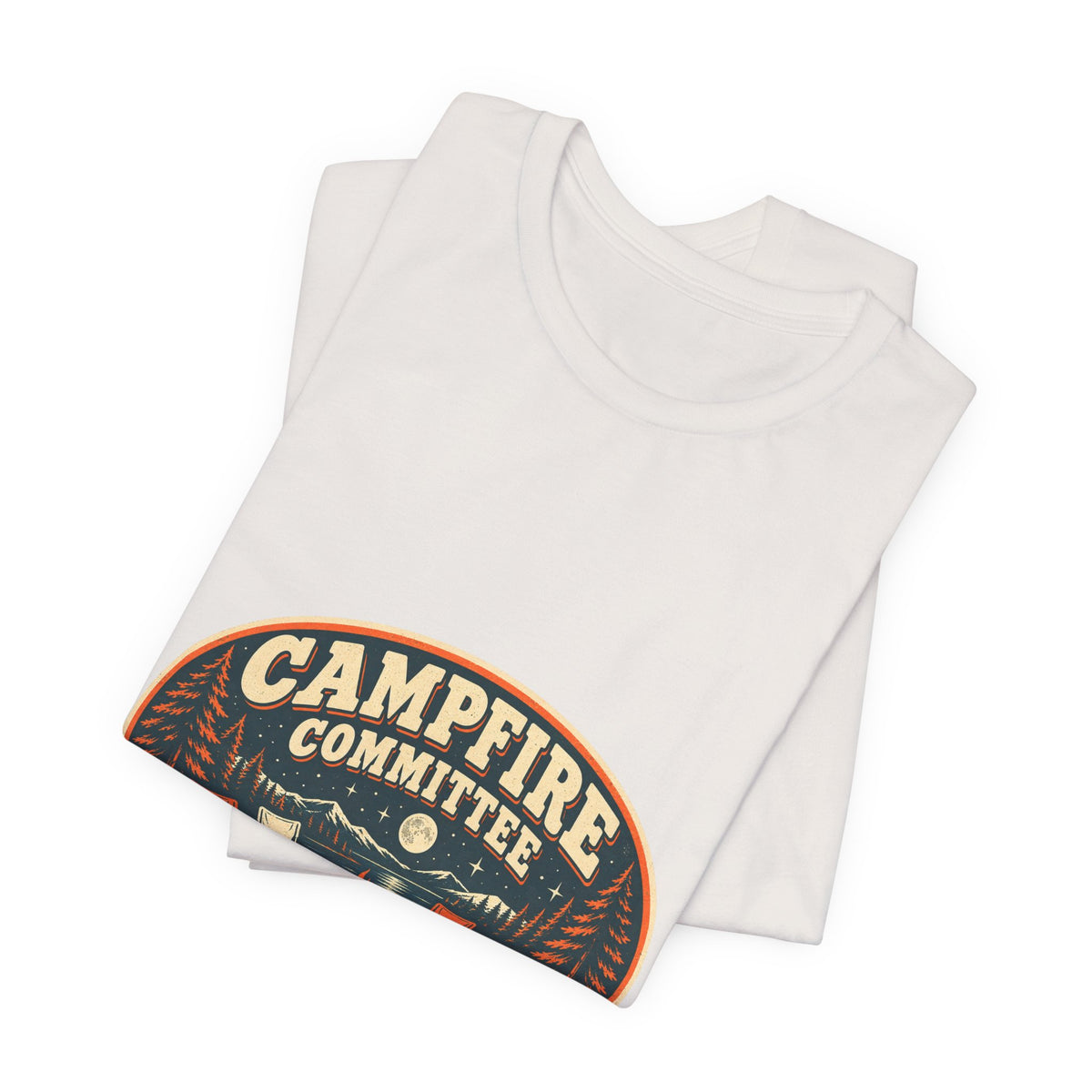 Campfire Committee T-Shirt — Meeting After Sunset Vintage Camping Badge Tee