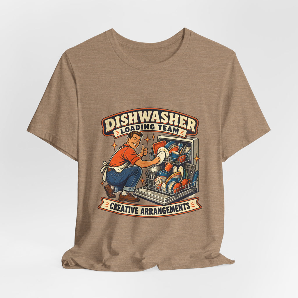 Dishwasher Loading Team T-Shirt, Creative Arrangements Retro Kitchen Humor Tee