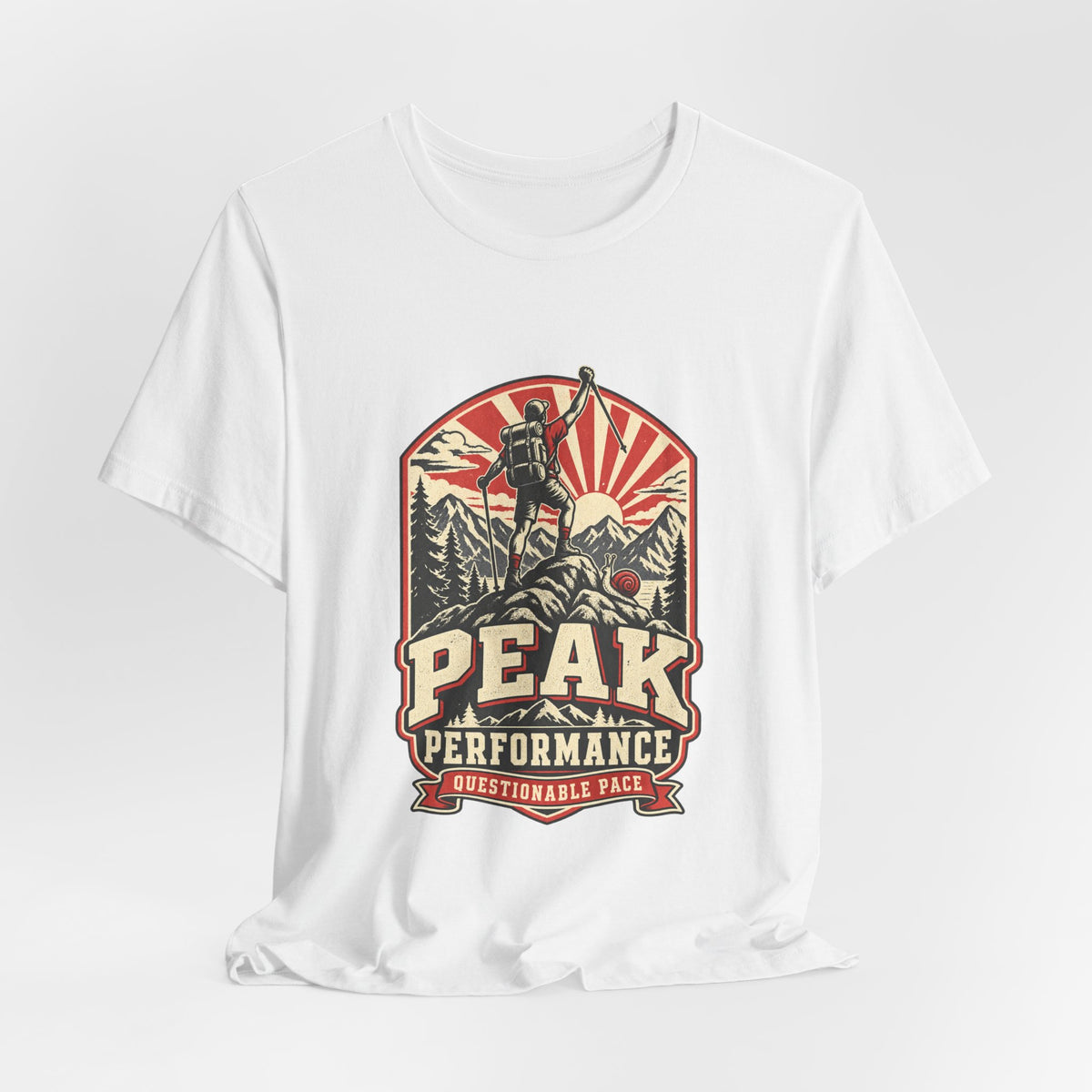 Peak Performance Questionable Pace T-Shirt — Funny Hiking Snail Vintage Mountain Tee