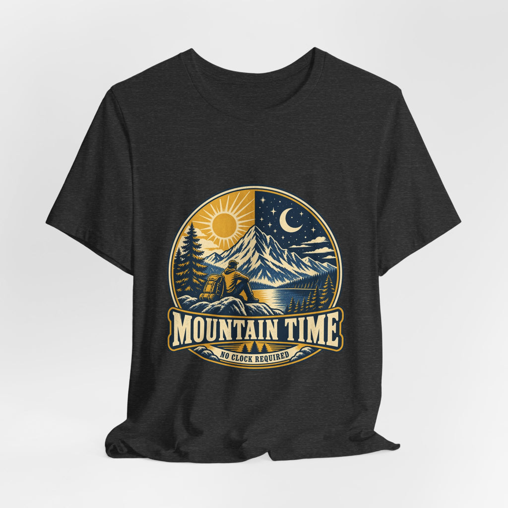 Mountain Time T-Shirt, No Clock Required Vintage Hiking Mountain Lake Tee