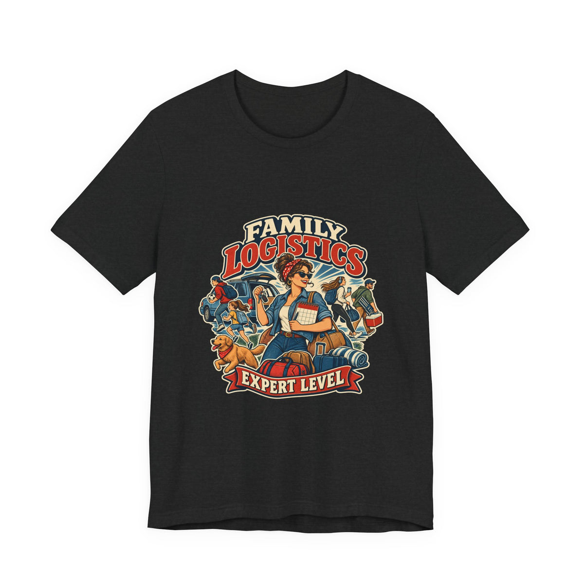 Family Logistics Expert Level T-Shirt — Vintage Mom Life and Family Organizer Tee