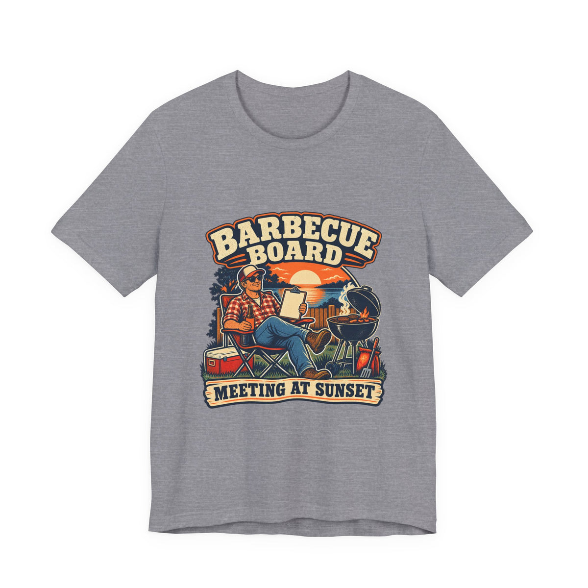 Barbecue Board Meeting at Sunset T-Shirt — Vintage Grilling & Backyard BBQ Humor