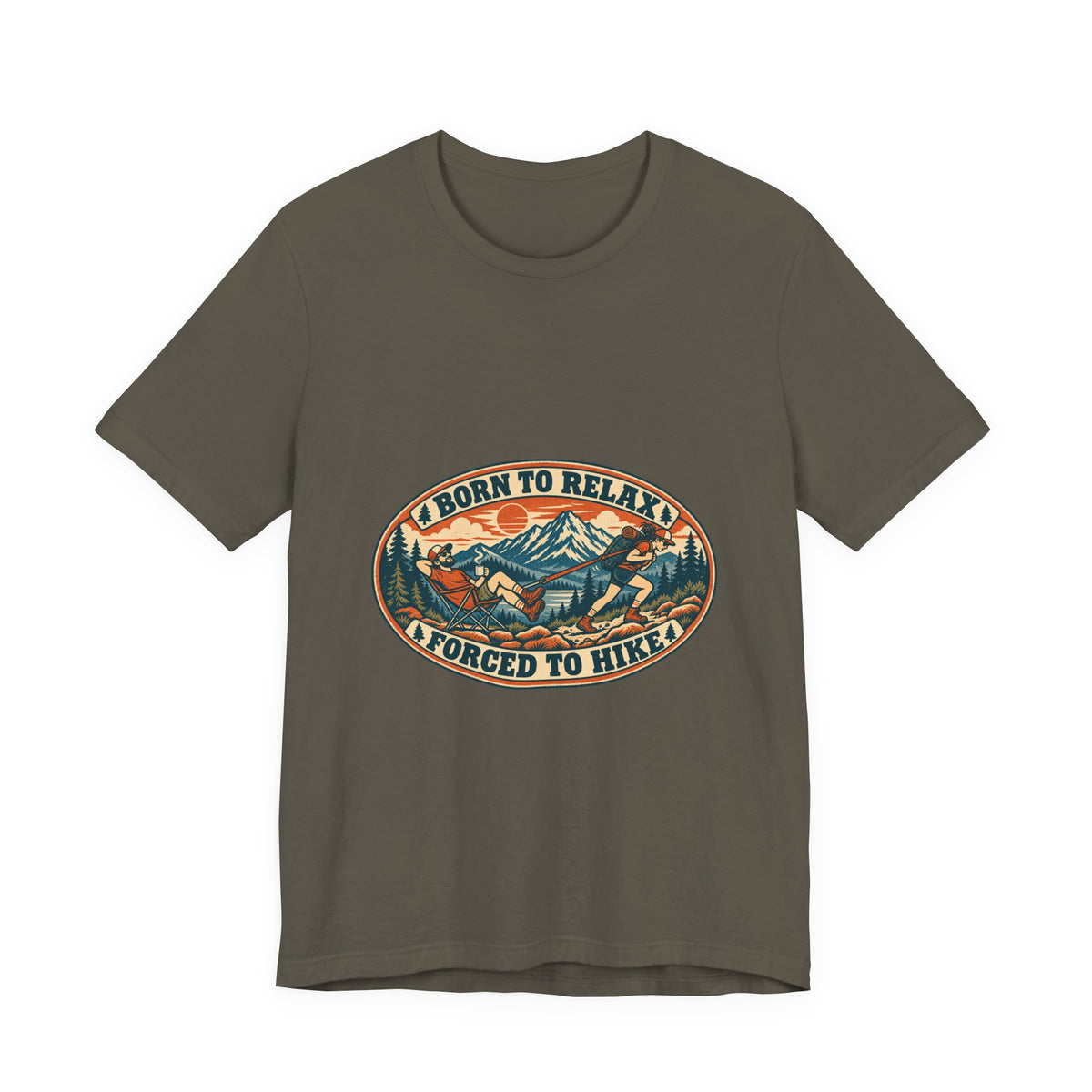 Born to Relax Forced to Hike T-Shirt — Funny Vintage Hiking and Camping Tee