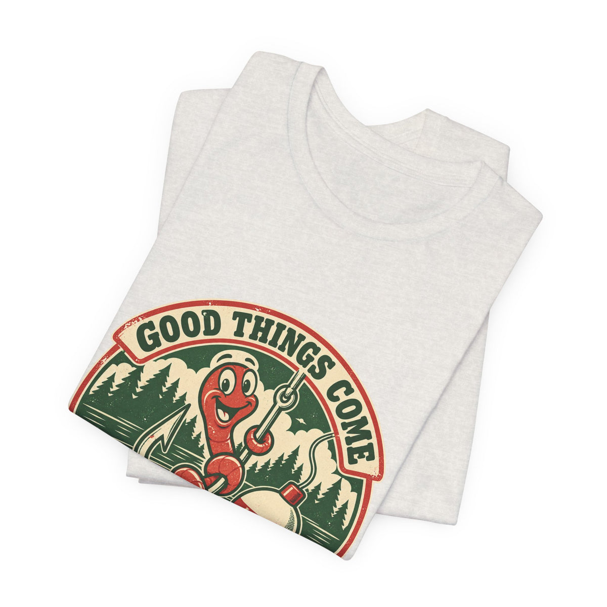 Good Things Come to Those Who Bait T-Shirt — Vintage Fishing Worm and Lake Tee