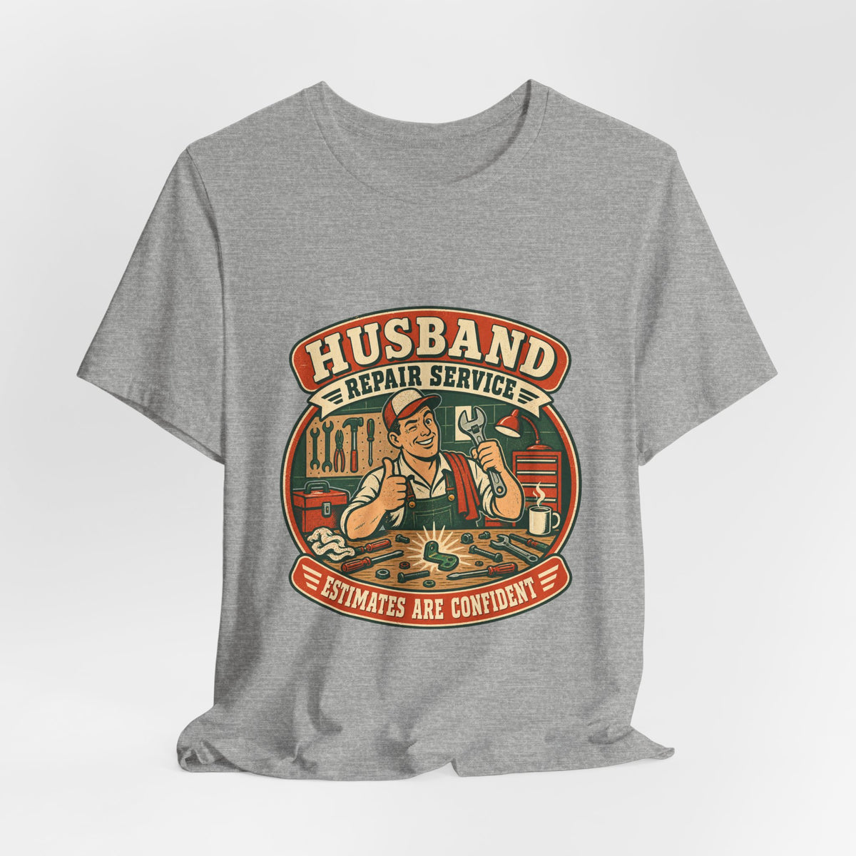 Husband Repair Service Vintage Mechanic T-Shirt — Estimates Are Confident Funny Husband Humor Tee