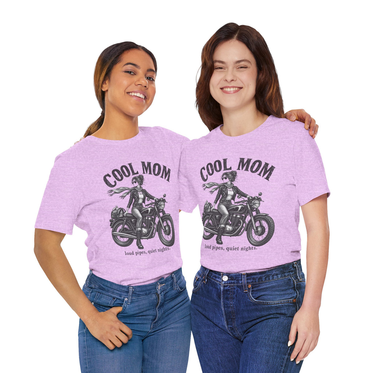 Cool Mom Motorcycle T-Shirt — 'loud pipes, quiet nights.' Biker Mom Tee