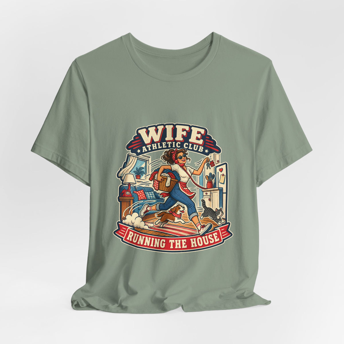 Wife Athletic Club Running the House T-Shirt — Retro Homemaker Humor Tee