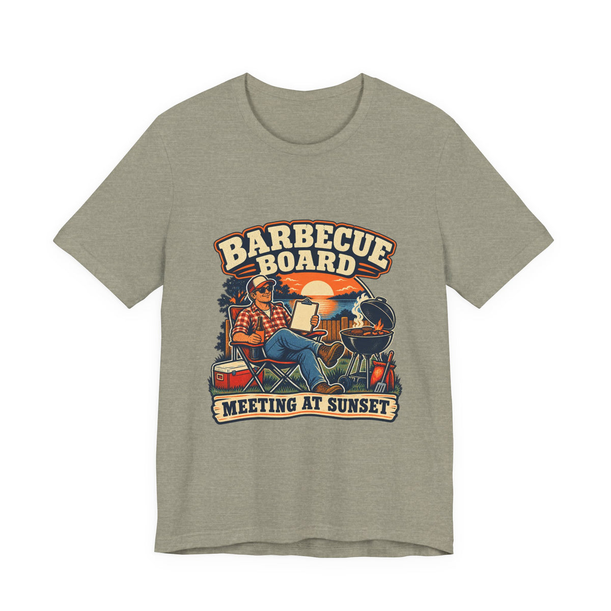 Barbecue Board Meeting at Sunset T-Shirt — Vintage Grilling & Backyard BBQ Humor