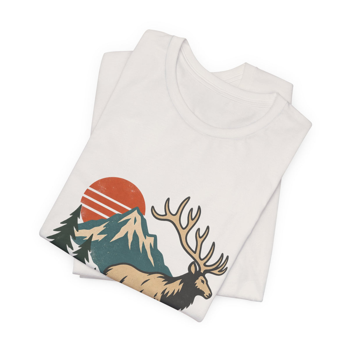 Vintage Elk Mountain T-Shirt, Retro Wilderness Deer and Pine Forest Graphic Tee