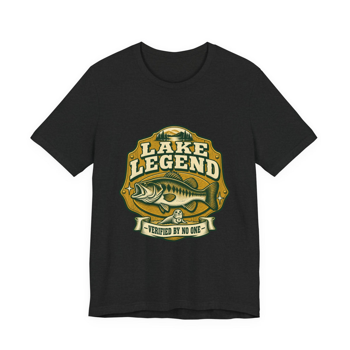 Lake Legend Fishing T-Shirt — Vintage Bass and “Verified by No One” Lake Life Tee