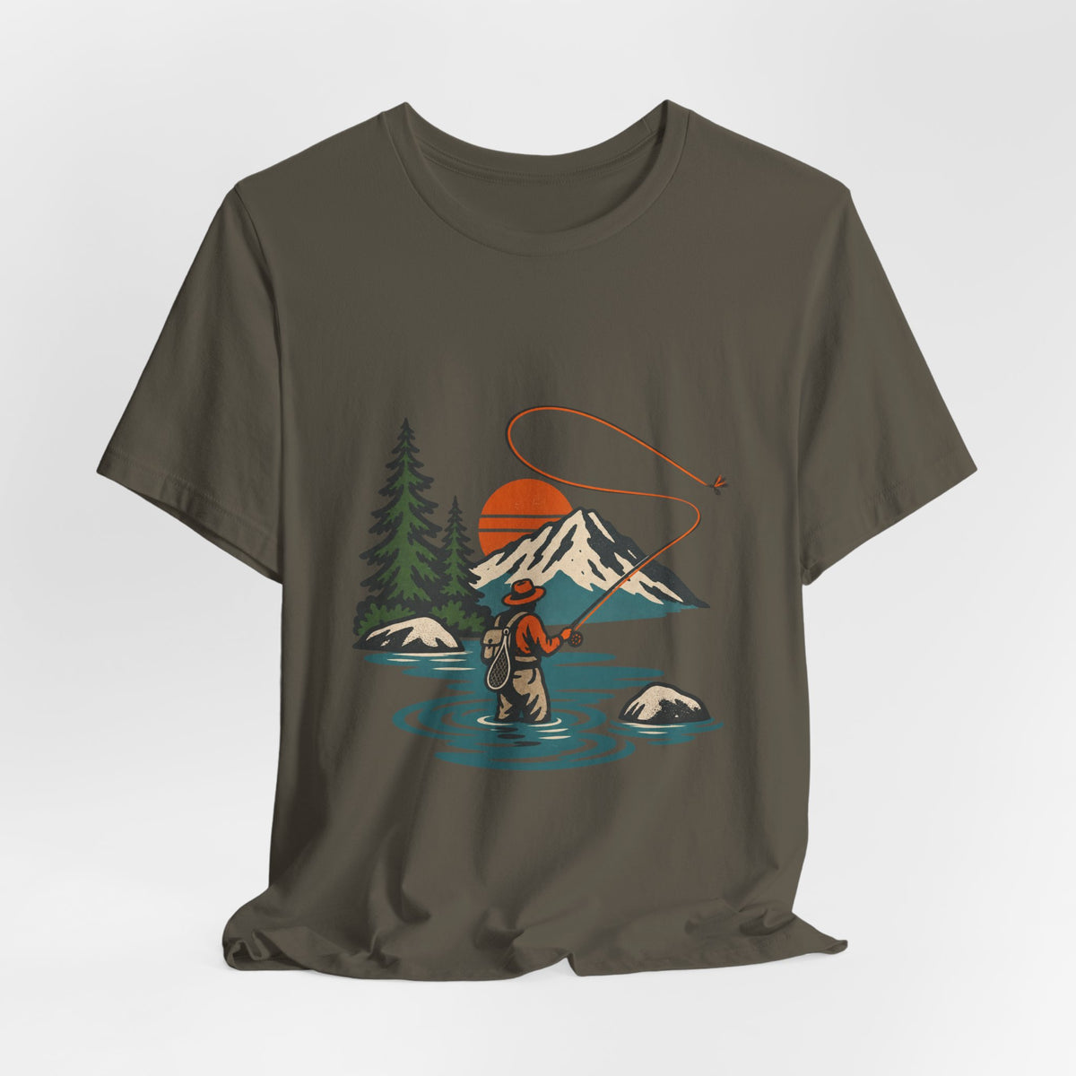 Vintage Fly Fishing Mountain Lake T-Shirt — Retro Angler Outdoors Tee