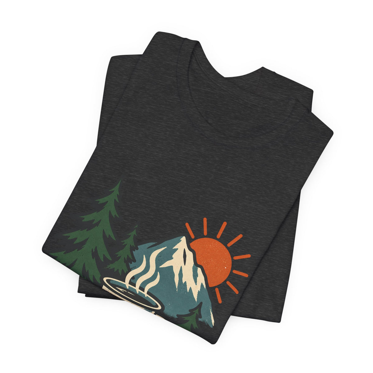 Vintage Camping Coffee Mug T-Shirt — Mountain Sunrise Outdoor Coffee Lover Tee