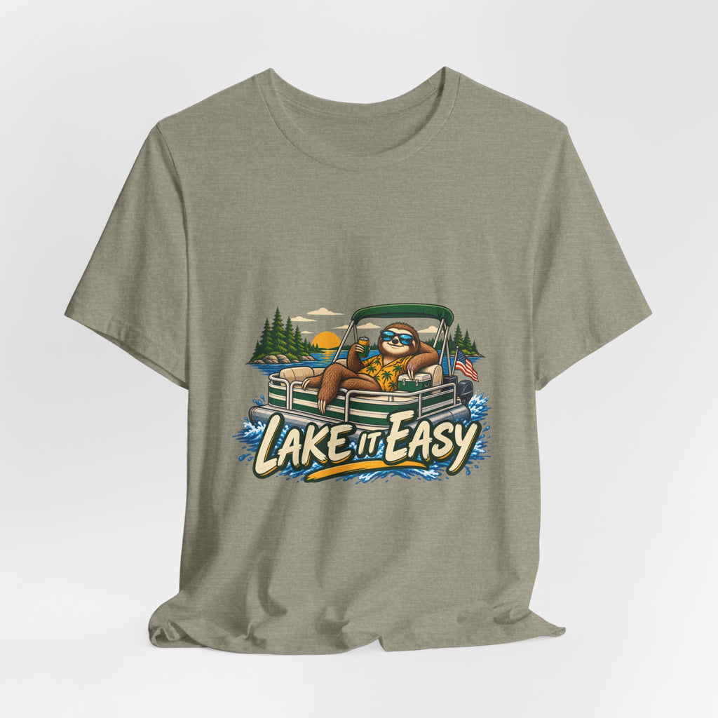 Lake It Easy Sloth Pontoon Boat T-Shirt — Vintage Summer Lake Life Humor Tee