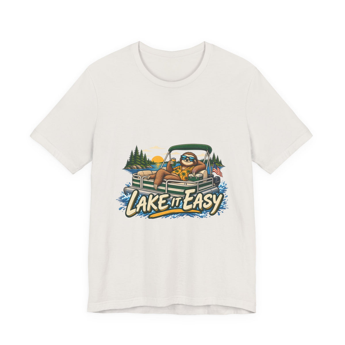 Lake It Easy Sloth Pontoon Boat T-Shirt — Vintage Summer Lake Life Humor Tee