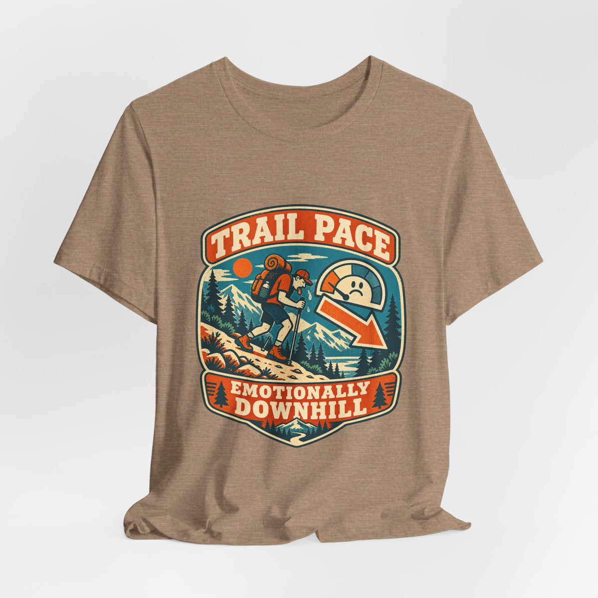 Trail Pace Emotionally Downhill T-Shirt — Funny Vintage Hiking Tee